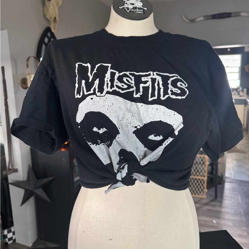 Black Graphic Crop Tee - misfits Logo Women's Top